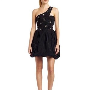 BCBG MAXAZRIA Black  Cocktail Dress Embellished One Shoulder Bubble Hem size 8